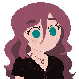 a portrait of Tulip, with big wide eyes and long pink-brown hair
